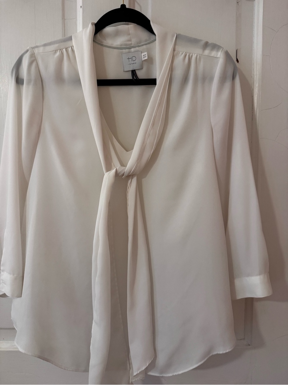 HD in Paris Ivory Tie-Neck Blouse with Scarf Detail